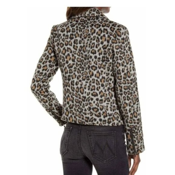 Cupcakes & Cashmere Jacket Moto‎ Leopard Print Zip Up Gray Black Women's Size S - Picture 3 of 9